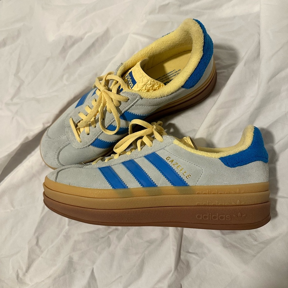 Adidas Gazelle Platform Sneakers in Blue and Yellow